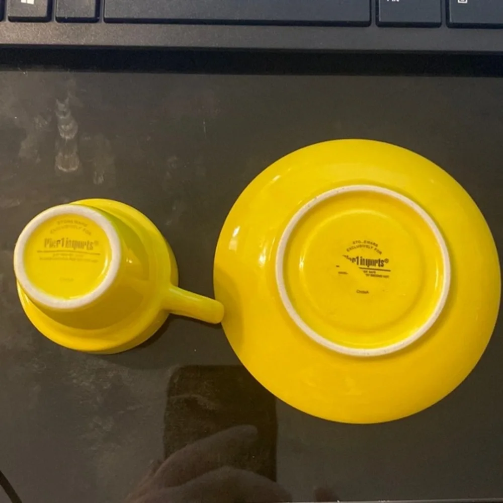 Pier 1 Imports Yellow Stoneware Espresso Cup & Saucer Set